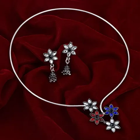 Silver Oxidized Designer Jewellery Set For Women
