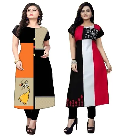 Stunning American Crepe Digital Kurta For Women(Pack Of 2)