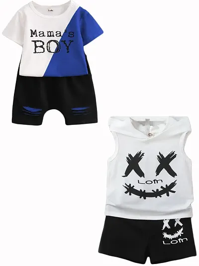 Stylish Blend T-Shirts with Shorts For Boys Pack Of 2