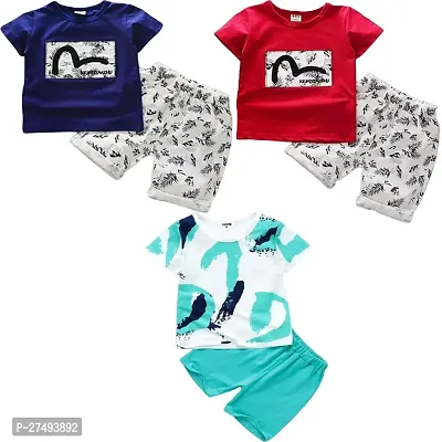 Stylish Multicoloured Printed Cotton Blend T-Shirts with Shorts For Boys Pack Of 3