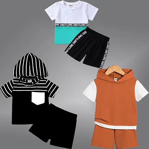 Stylish Blend T-Shirts with Shorts For Boys Pack Of 3