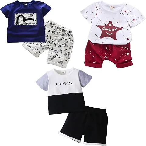 Stylish Blend T-Shirts with Shorts For Boys Pack Of 3