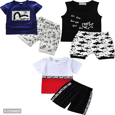 Stylish Multicoloured Printed Cotton Blend T-Shirts with Shorts For Boys Pack Of 3