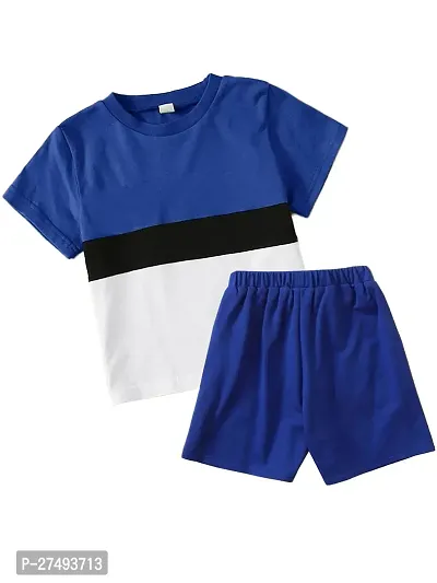 Stylish Blue Printed Cotton Blend T-Shirts with Shorts For Boys-thumb0