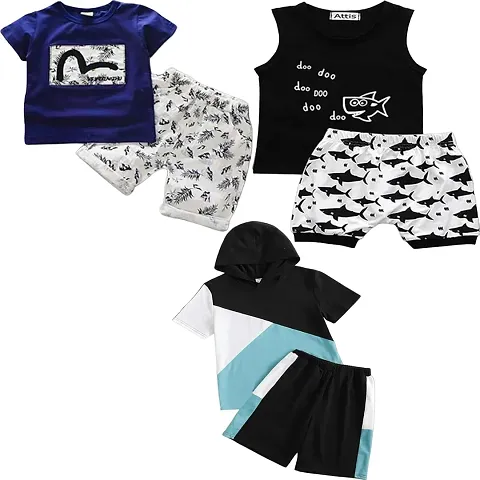 Stylish Blend T-Shirts with Shorts For Boys Pack Of 3