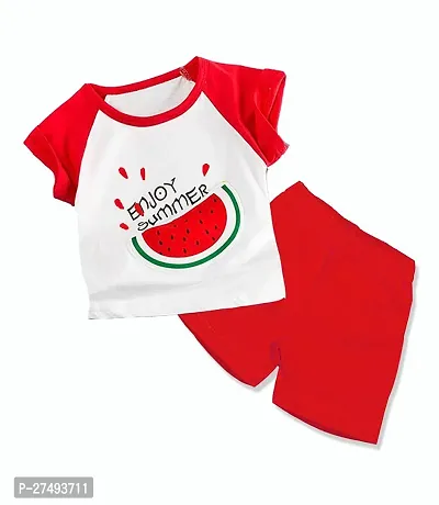 Stylish Red Printed Cotton Blend T-Shirts with Shorts For Boys-thumb0