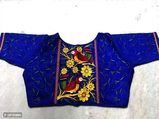 Reliable Blue Cotton Embroidered Stitched Blouses For Women-thumb0