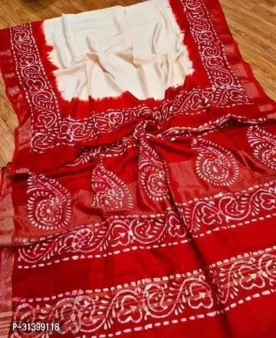 Beautiful Linen Printed Saree with Blouse piece