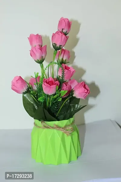 EMNDR Artificial Flower with Realistic Green Leaf Pot/Tree and Real Feeling Romantic Flower for Home and Office Decoration Flower with Vase Pot Bonsai Plant (Flower POT-44)