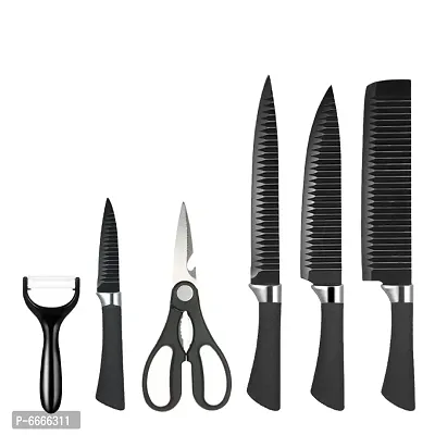 Stainless Steel Kitchen Knife Set 6 Pcs Black Chef Knife Set Non-Stick Blades-thumb0