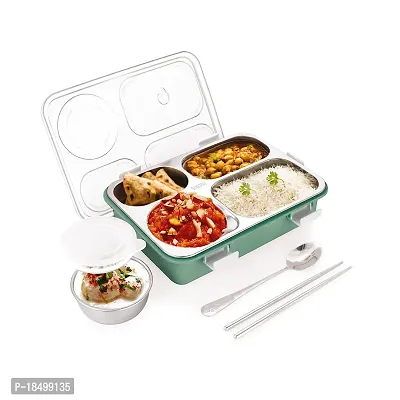 EMNDR Stainless Steel Lunch Boxes with 4 Compartment  Leakproof Reusable Microwave Freezer Safe Stainless Steel Portion Snack Containers(Lunch Box with Spoon)