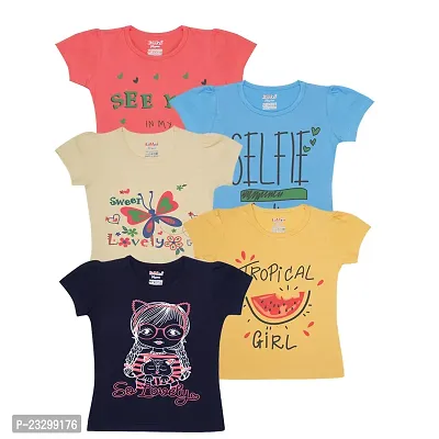 Girls Multicolour cotton Halfsleeve T-shirts(Pack of 5)-thumb0