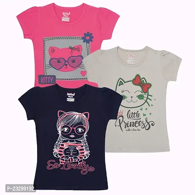 Girls Multicolour cotton Halfsleeve T-shirts(Pack of 3)