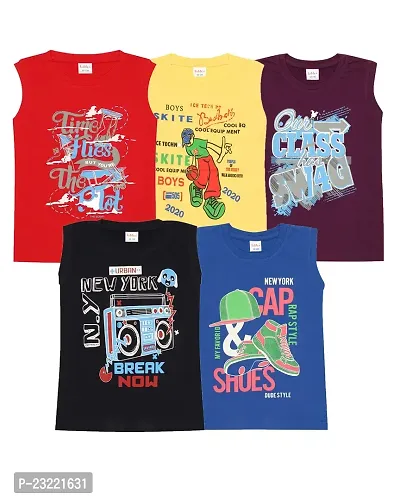 Boys Cotton Sleeveless T-shirts (pack of 5)