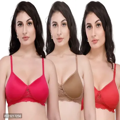 Women`s and Girls Padded Full Cup Cotton Blend Net Bra Combo 3 pc-thumb0