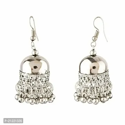 Oxidised Metal Plating Jhumkha latkan Earrings for Navratri Special for Women's  Girls Casual Wear Earrings-thumb0