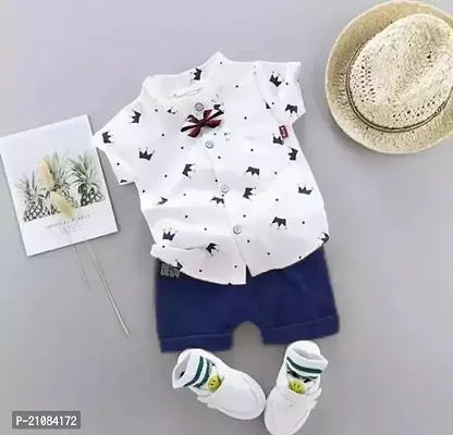 Fabulous white Cotton Printed Shirts with Jeans For Boys-thumb0