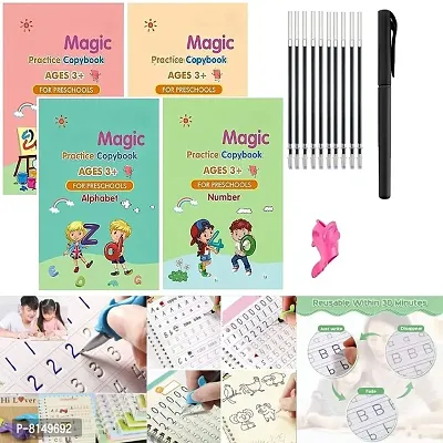 JUMPER Sank Magic Practice Copybook, Number Tracing Book for Preschoolers with Pen, Magic Calligraphy Copybook Set Rewritable Notebook (4 Books + 10 Refill) (4 BOOKS + 10 REFILLS)-thumb0