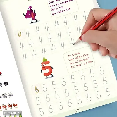 JUMPER Sank Magic Practice Copybook, Number Tracing Book for Preschoolers with Pen, Magic Calligraphy Copybook Set Rewritable Notebook (4 Books + 10 Refill) (4 BOOKS + 10 REFILLS)-thumb3