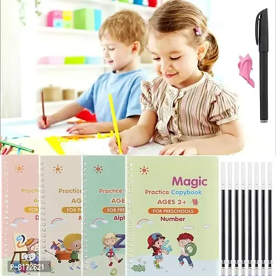 SankMagic Sank Magic Practice Copybook Child kids Learning book (4 BOOK + 10 REFILL) Number Tracing Book for Preschoolers with Pen, Magic calligraphy books for kids Writing Tool Simple Hand Lettering