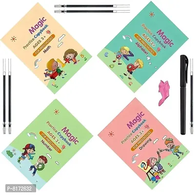 Magis Magic Practice Copybook, (4 Book + 10 Refill) Number Book for Preschoolers with Pen, Magic Calligraphy Copybook Set Reusable Writing Tool Simply Hand Lettering Stationery