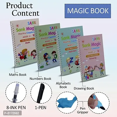 Kalista Magic Practice Copybook (4 Books,10 Refill), Number Tracing Book for Preschoolers with Pen, Magic Calligraphy Copybook Set Practical Reusable Writing Tool Simple Hand Lettering