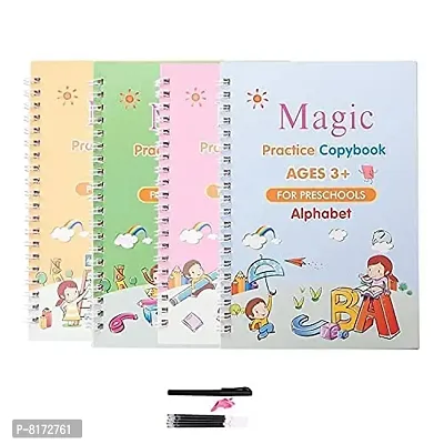 Magisana Sank Magic Practice Copybook Child kids Learning book (4 BOOK + 10 REFILL) Number Tracing Book for Preschoolers with Pen, Magic calligraphy books for kids Writing Tool Simple Hand Lettering-thumb0