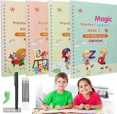 ibaste Magic Practice Copybooks for Kids Reusable Handwriting Workbook for Preschool Kids Ages 3-8 and Magical Tracing Book (4 Books + 1 Pen + 10 Refills + 1 Grip)