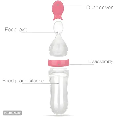 BaBee Silicone Squeeze Bottle Spoon Baby Feeding Cereal, Rice, Supplement with Dispensing Feeder, Food Dispensing Spoon, Infant Newborn Toddler Food Supplement Set- 90ml Pink-thumb2