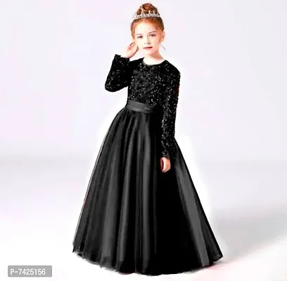 Black Sequined Net Long Dress-thumb0