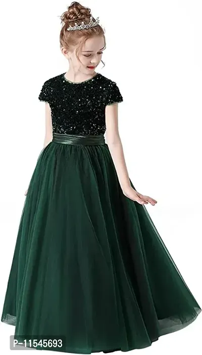 Green Sequenced Net Gown-thumb0