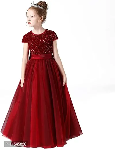Red Sequenced Net Gown-thumb0