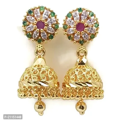 PRS GOLD COVERING -Women's micro plated AD stone jhumkha earring