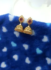 PRS GOLD COVERING -Women's pink stone micro plated jhumkha (earring)-thumb1