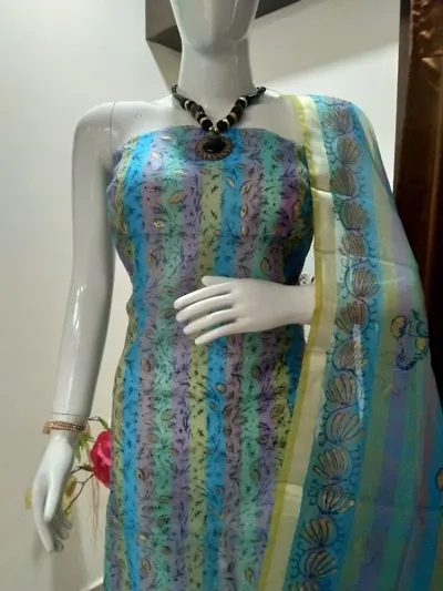 Stylish Kota Doria Dress Material And Dupatta Set (Without Bottom)