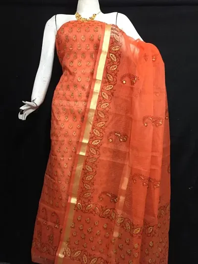 Stylish Kota Doria Dress Material And Dupatta Set (Without Bottom)