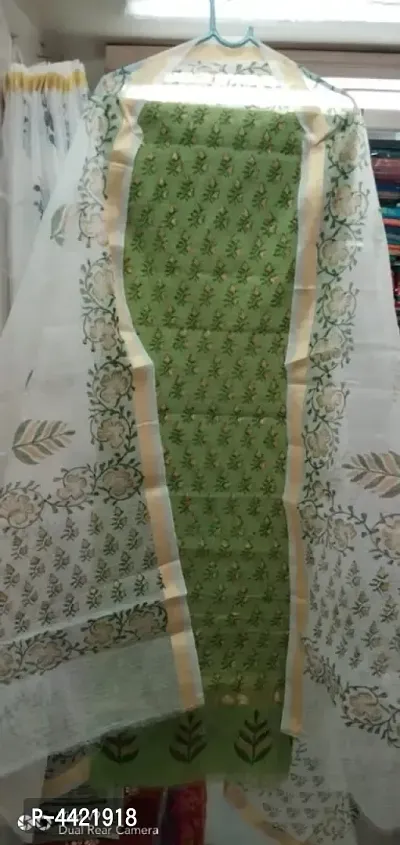 Stylish Cotton Kota Doria Printed Dress Material And Dupatta Set (Without Bottom)