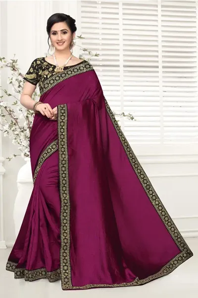 Attractive Art Silk Embroidered Border Sarees with Blouse piece