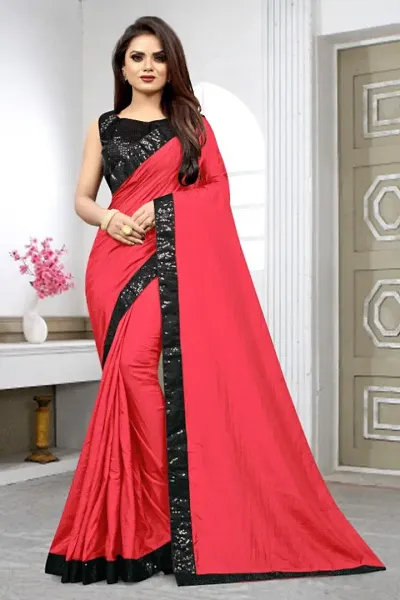 Attractive Art Silk Lace Border Sarees with Stitched Blouse
