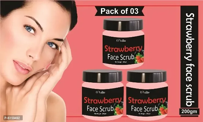 Ovalio Skin Brightening Strawberry Ayurveda, Exfoliate Knees, Elbows, Face, Body ,Scalp, Arms etc body face Scrub for all type of Skin (Pack Of 3)