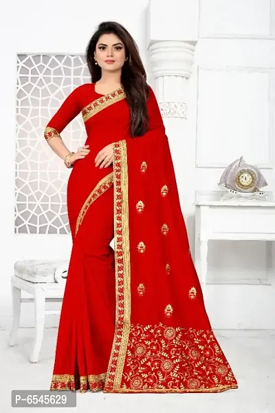 Trendy Look Vichitra Silk Lace Heavy Embroidered Work With Saree Collection