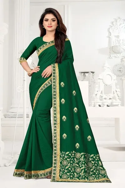 Vichitra Silk Heavy Embroidery Lace Work Saree With Blouse Piece