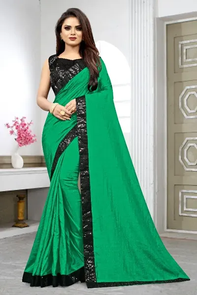 Attractive Art Silk Sequin Lace Border Sarees with Blouse Piece
