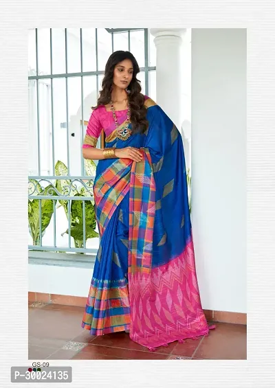 Beautiful Cotton Silk Saree With Blouse Piece For Women-thumb0