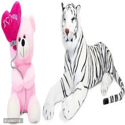 Gift Basket Stuffed Soft Toy Combo Of Balloon Teddy With White Tiger