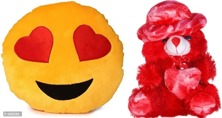 Gift Basket Stuffed Soft Toy Combo Of Huggable Couple With Heart Eye Smiley