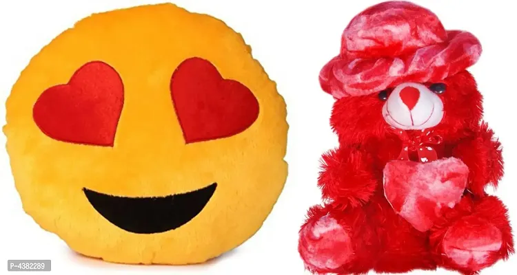 Gift Basket Stuffed Soft Toy Combo Of Huggable Couple With Heart Eye Smiley-thumb0