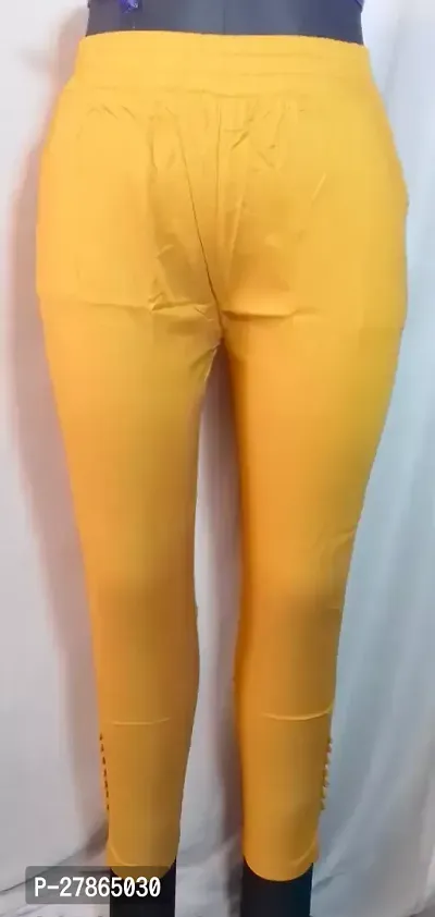 Elegant Yellow Lycra Solid Trousers For Women