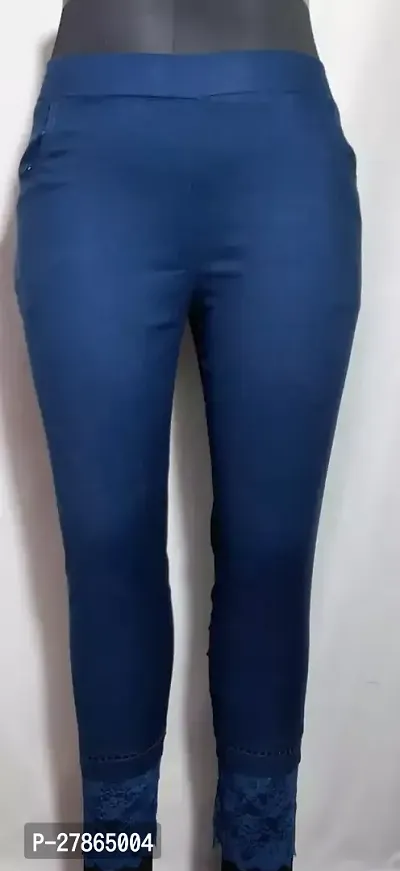 Fabulous Blue Lycra Solid Leggings For Women