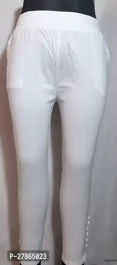 Elegant White Lycra Solid Trousers For Women